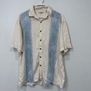 Moda Campia Moda Mens XL Cream Rayon Tropical Palm Tree Short Sleeve Camp Shirt